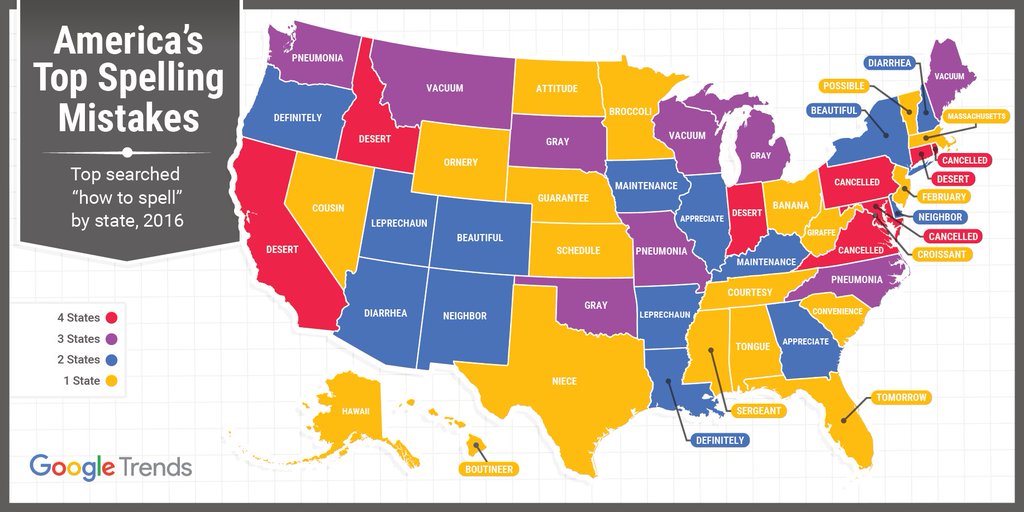 U.S. Map of Top Spelling Mistakes by State